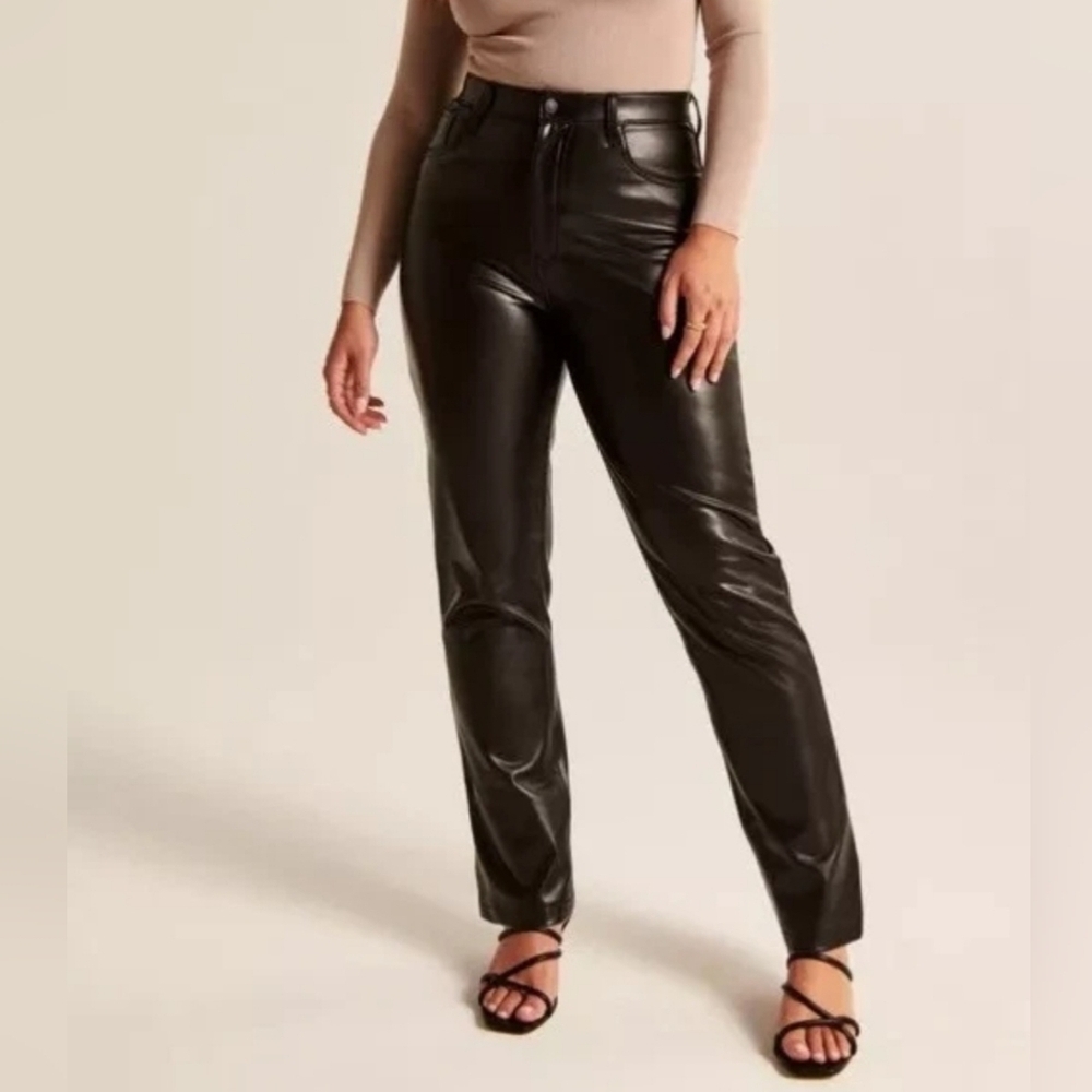 NWT Abercrombie & Fitch Pants Sz 35R Faux Leather 90s Straight Ultra High Rise